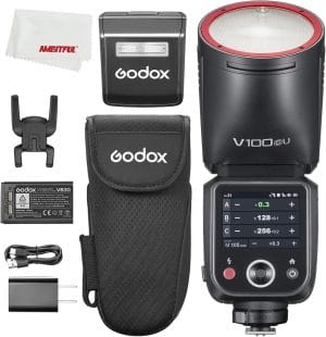 Godox V100 C V100C 100Ws USA Versions TTL Li-ion Round Head Flash for Canon Camera,One-Tap Pairing with X3,400 Full Power Flashes,1.7s Recycle Time,SU-1 Sub Flash