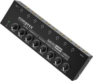 8-Channel Headphone Amplifier with 9 Adapters - Portable Ultra-Low Noise Multi-Port Stereo Headphone Distributor 8 Output/1 Input for Recording Studios, Streaming, Band, Sound Mixer
