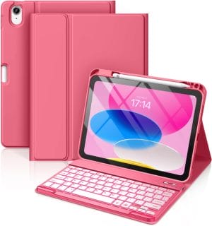 Hamile for iPad 11th 10th Generation Case with Keyboard - 7 Colors Backlit Wireless Detachable Folio Keyboard Cover with Pencil Holder for iPad 11-inch A16 2025 10th Gen 10.9 Inch 2022 Pink