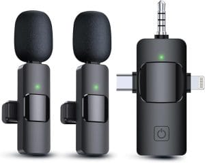 PQRQP 3 in 1 Wireless Lavalier Microphones for iPhone, iPad, Android, Camera, USB-C Microphone, 7-Hour Battery, Mini Microphone with Noise Reduction for Video Recording, Vlog, YouTube, TikTok